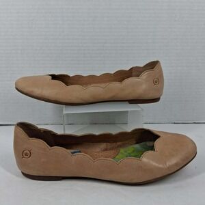 Born Julianne Tan Leather Scalloped Ballet Flats Womens 7M D64041